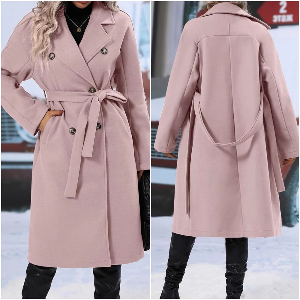 Classic double breasted Pocket Trench Coat Jacket - Picture 3 of 7